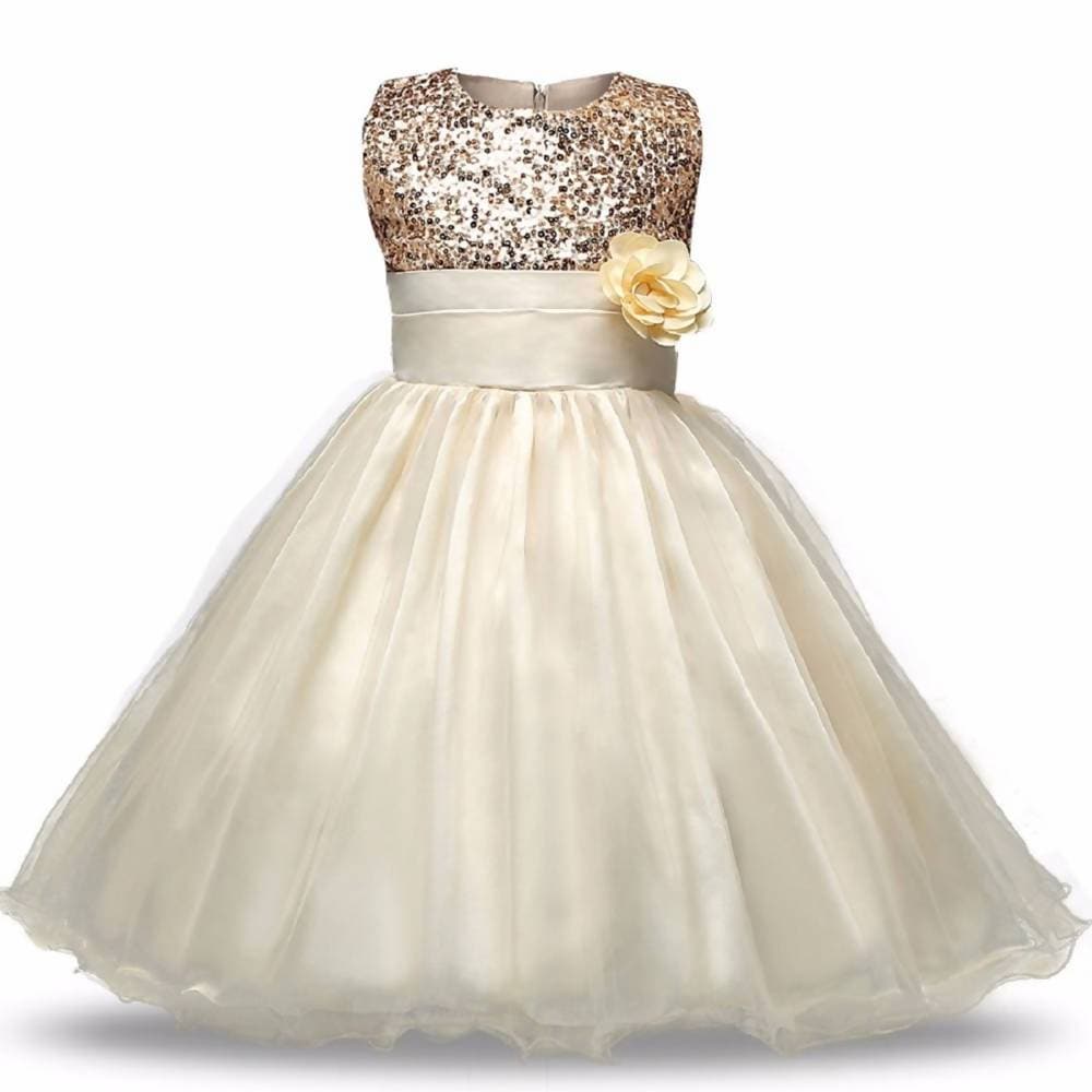 Asmaani Baby Girl's Gold Part Wear Full Length Dress (AS-DRESS-22046) | Grocsy