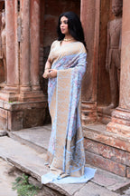 Joban Fashion Light Blue Crepe Chiffon Pure Handloom Banarasi Silk Saree | Grocsy