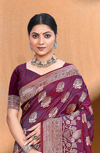 Sangam Prints Magenta  Silk Woven Work Traditional Saree | Grocsy