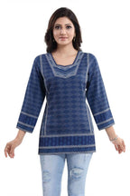 Snehal Creations Indigo Blue Summer Cool Short Kurti Tunic Top | Grocsy