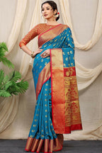 Jyoti Fashion Women's Firozi Banarasi Silk Zari Woven Saree with Blouse | Grocsy