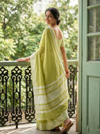 Shree Shyam Fashion Popat Green Linen Saree | Grocsy