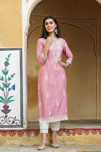 Juniper Women's Onionpink Shantoon Printed Straight Kurta | Grocsy