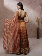 House of Panchhi Brown Organza Floral Print and sequinse work Lehenga choli & Dupatta | Grocsy