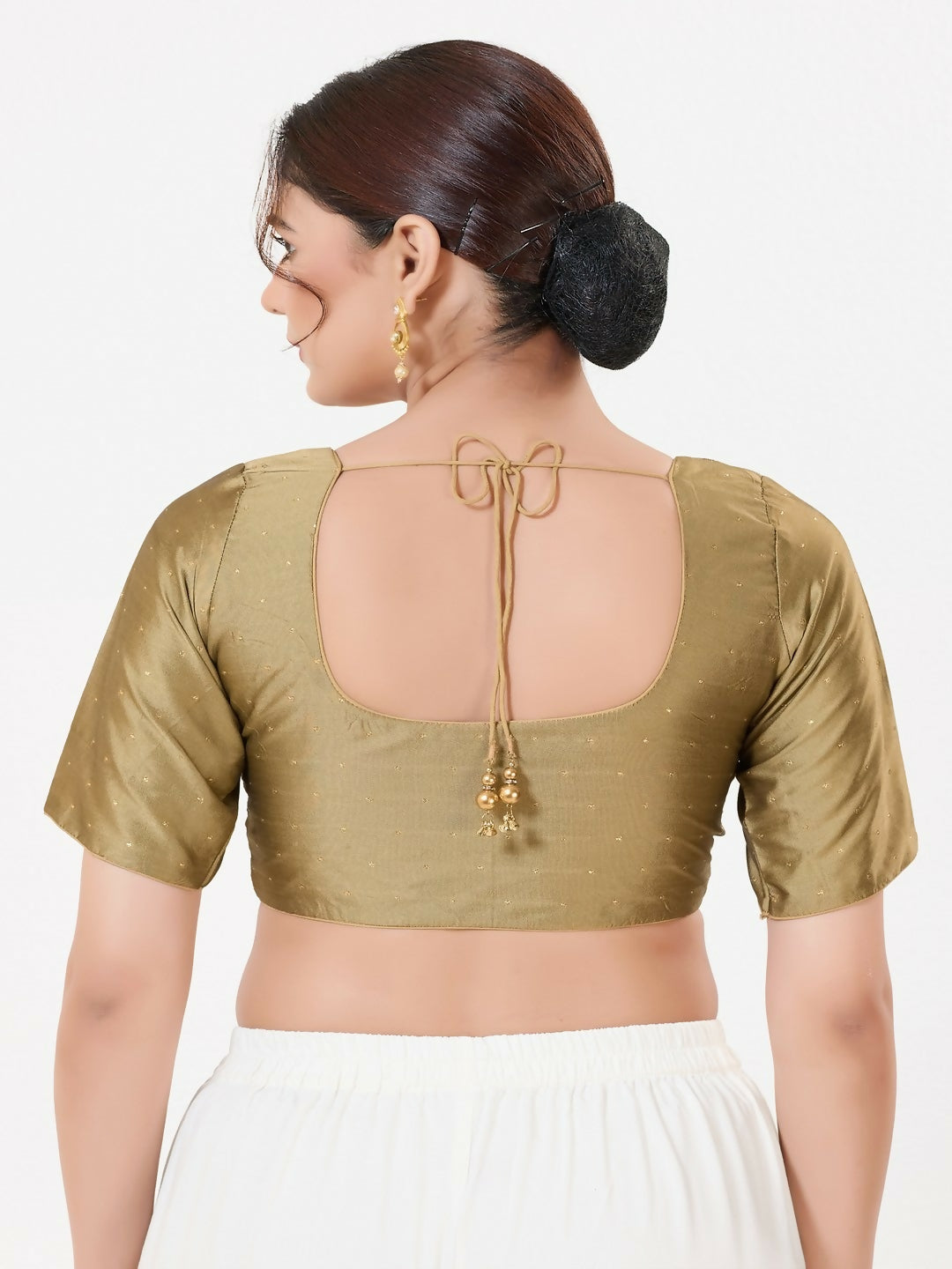 Joban Fashion Copper Taffeta Silk Elbow Sleeveless Front Open Blouse | Grocsy