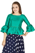 Aastha Fashion Women's Sea Green Art Silk Bell Sleeves attire with Poly Cotton Lining Blouse | Grocsy