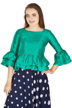 Aastha Fashion Women's Sea Green Art Silk Bell Sleeves attire with Poly Cotton Lining Blouse | Grocsy