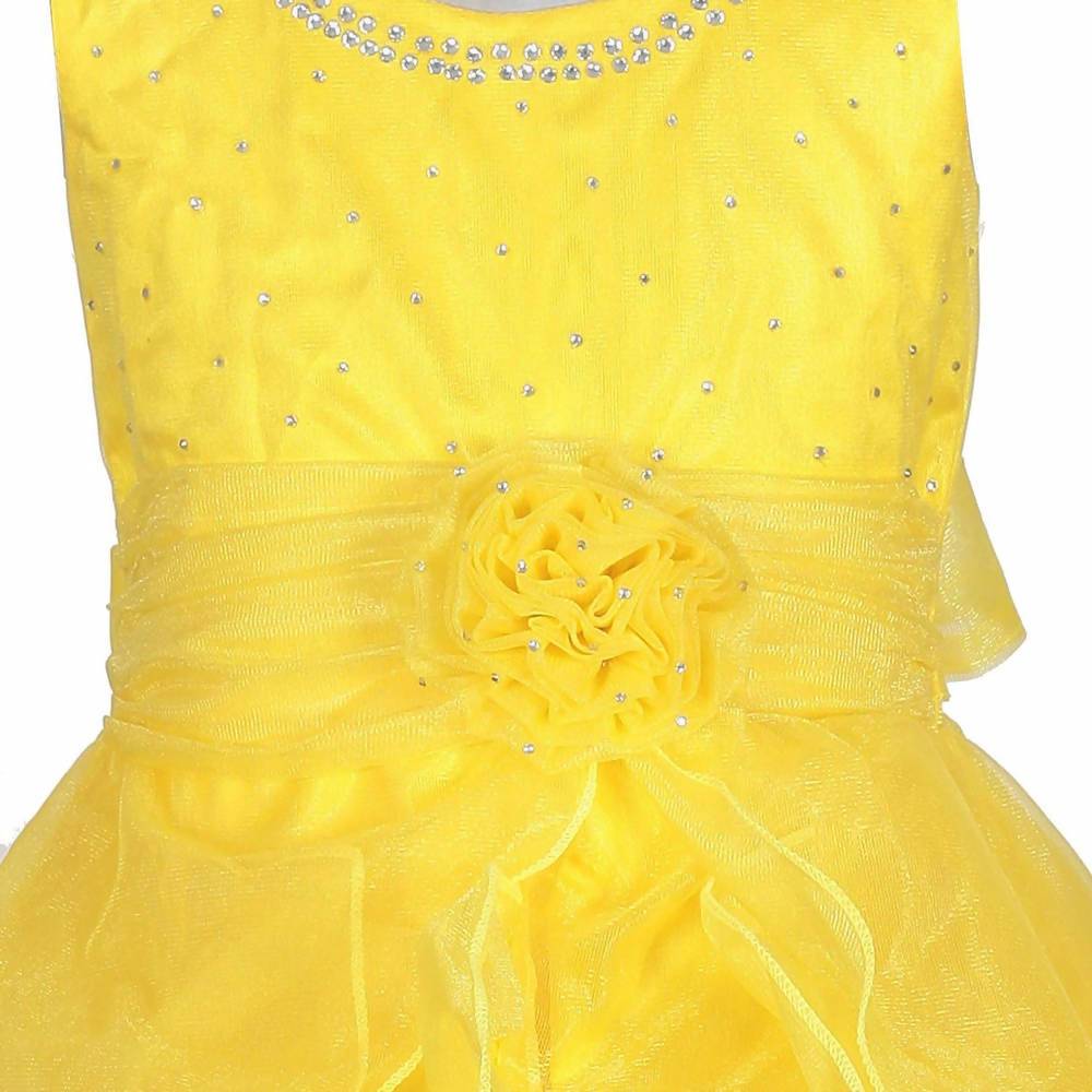 Asmaani Baby Girl's Yellow Color Satin Knee Length Frock (AS-DRESS-22141) | Grocsy