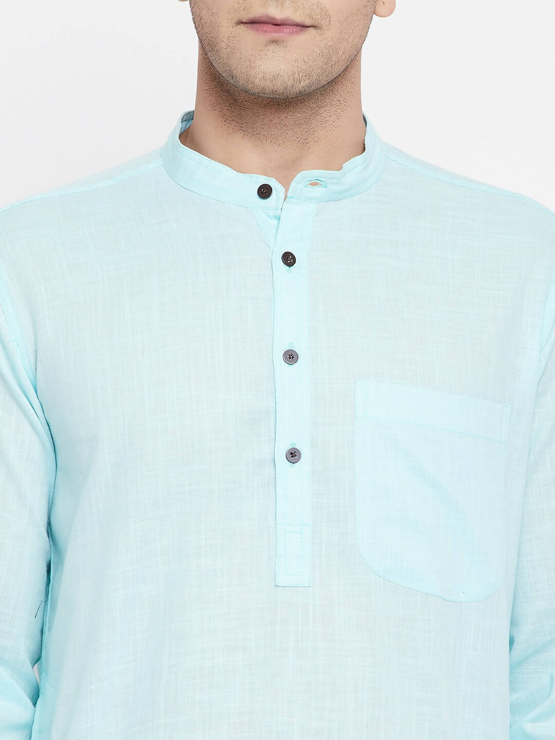 Even Apparels Pure Cotton Blue Color Men's Kurta With Band Collar | Grocsy
