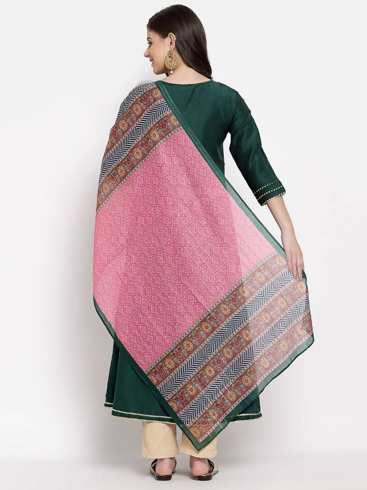 Myshka Women's Green Cotton Solid 3/4 Sleeve V Neck Casual Kurta Dupatta Set | Grocsy