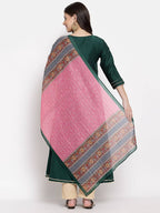 Myshka Women's Green Cotton Solid 3/4 Sleeve V Neck Casual Kurta Dupatta Set | Grocsy