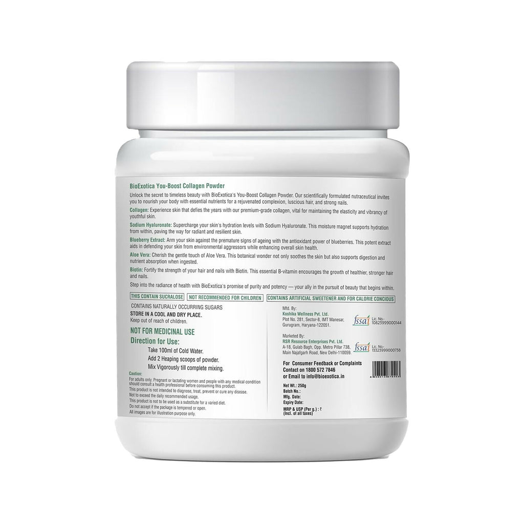 Bioexotica Orange Flavour Collagen Powder With Hyaluronic Acid, Aloe Vera, Blue Berry & Biotin | Grocsy