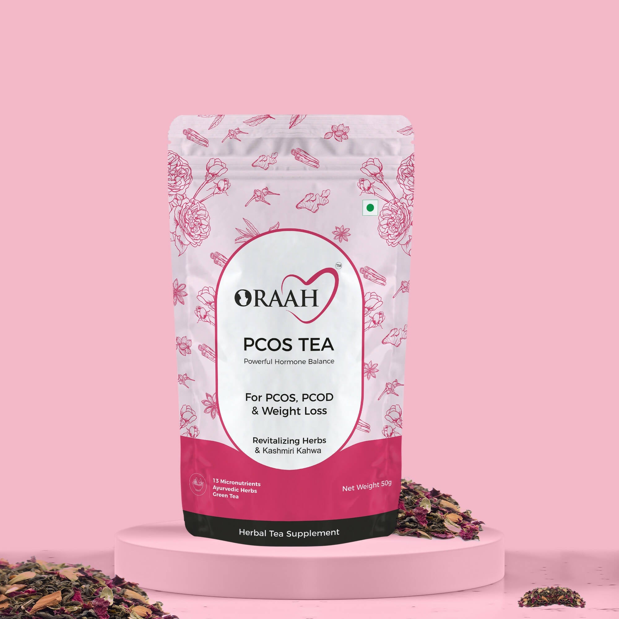 Oraah PCOS PCOD Care Combo (Kahwa Tea, Hair Removal Cream & Intimate Wipes) | Grocsy