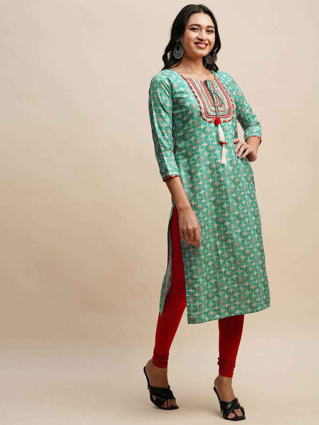 Sea Green Poly Chinon Digital Printed Straight Kurta - Samira | Grocsy