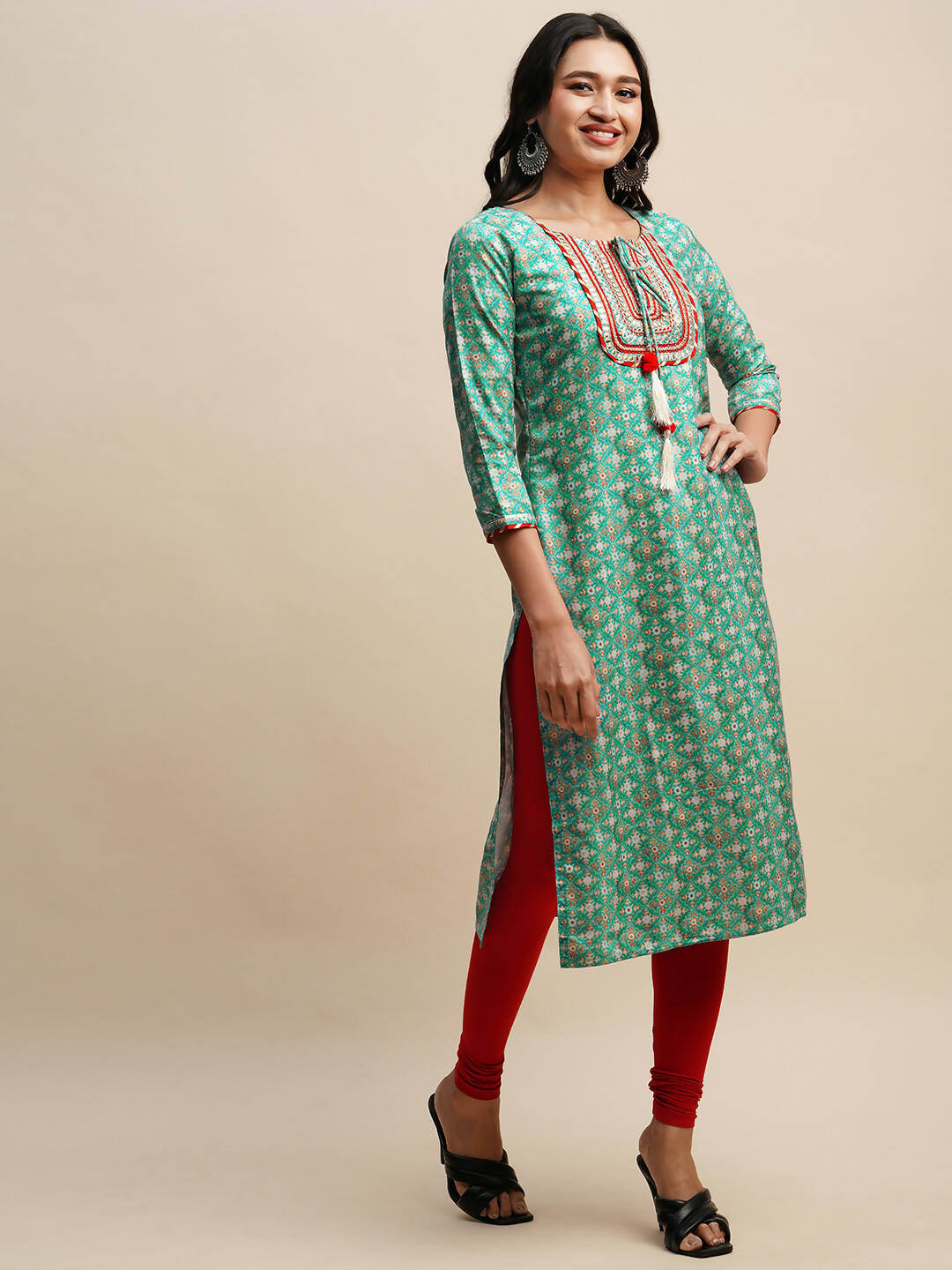 Sea Green Poly Chinon Digital Printed Straight Kurta - Samira | Grocsy