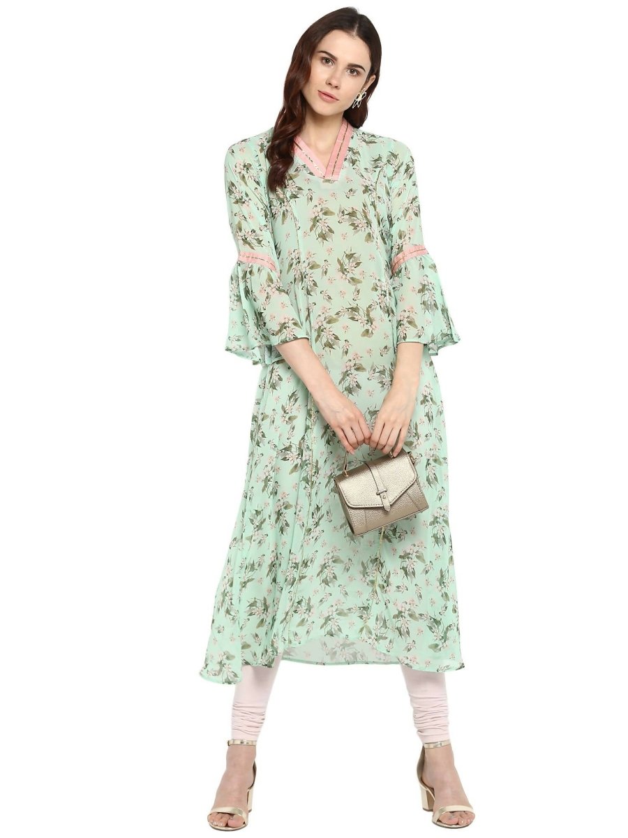 Ahalyaa Women's Yellow Geogette Digital Print Kurta | Grocsy