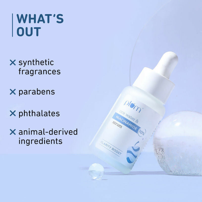 Plum 10% Niacinamide Brightening Face Serum With Rice Water - Fades Blemishes & Dark Spots, Beginner Friendly | Grocsy
