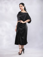 BohoJazz Drape Skirt with One Shoulder Cowl Top Co-ord Set - Black | Grocsy