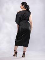 BohoJazz Drape Skirt with One Shoulder Cowl Top Co-ord Set - Black | Grocsy