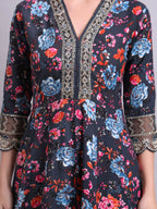 Joban Fashion Black Cotton Floral Printed & Embroidery Work Anarkali Kurta With Trousers & Dupatta Set | Grocsy