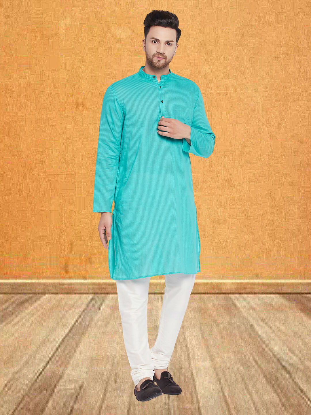 Even Apparels Men's Pure Cotton Green Kurta | Grocsy