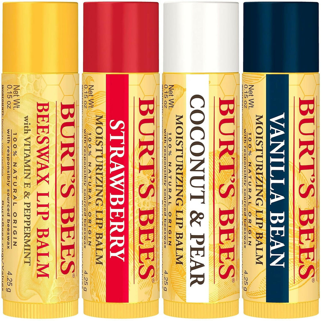 Burt's Bees Natural Moisturizing Lip Balms (Original Beeswax, Strawberry, Coconut & Pear, Vanilla Bean) | Grocsy