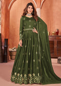 Mehndi Green Festive Embroidered Art Silk Anarkali Suit - Emponline | Grocsy