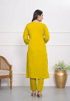 Yellow Viscose Silk Embroidery with Thread and sequence Stitched Suit With Dupatta - Tanisha | Grocsy