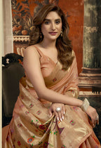Monjolika Fashion Peach Kota Silk Blend Paithani Saree with Meenakari Floral Bootis | Grocsy