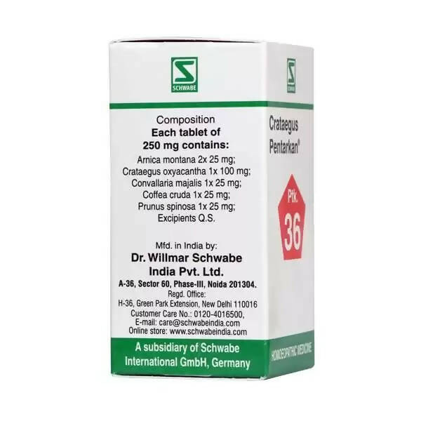 Dr. Willmar Schwabe India Crataegus Pentarkan Ptk 36 Tablets | Grocsy