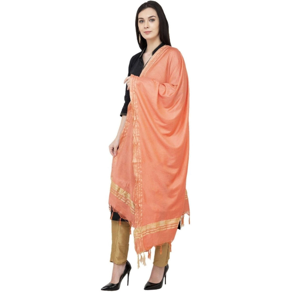 A R Silk Golden Border Regular Dupatta Color Peach Dupatta or Chunni | Grocsy