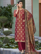 Jyoti Fashion Women's Maroon Pure Silk Elegant Jacquard Woven Kurta with Trouser & Dupatta | Grocsy