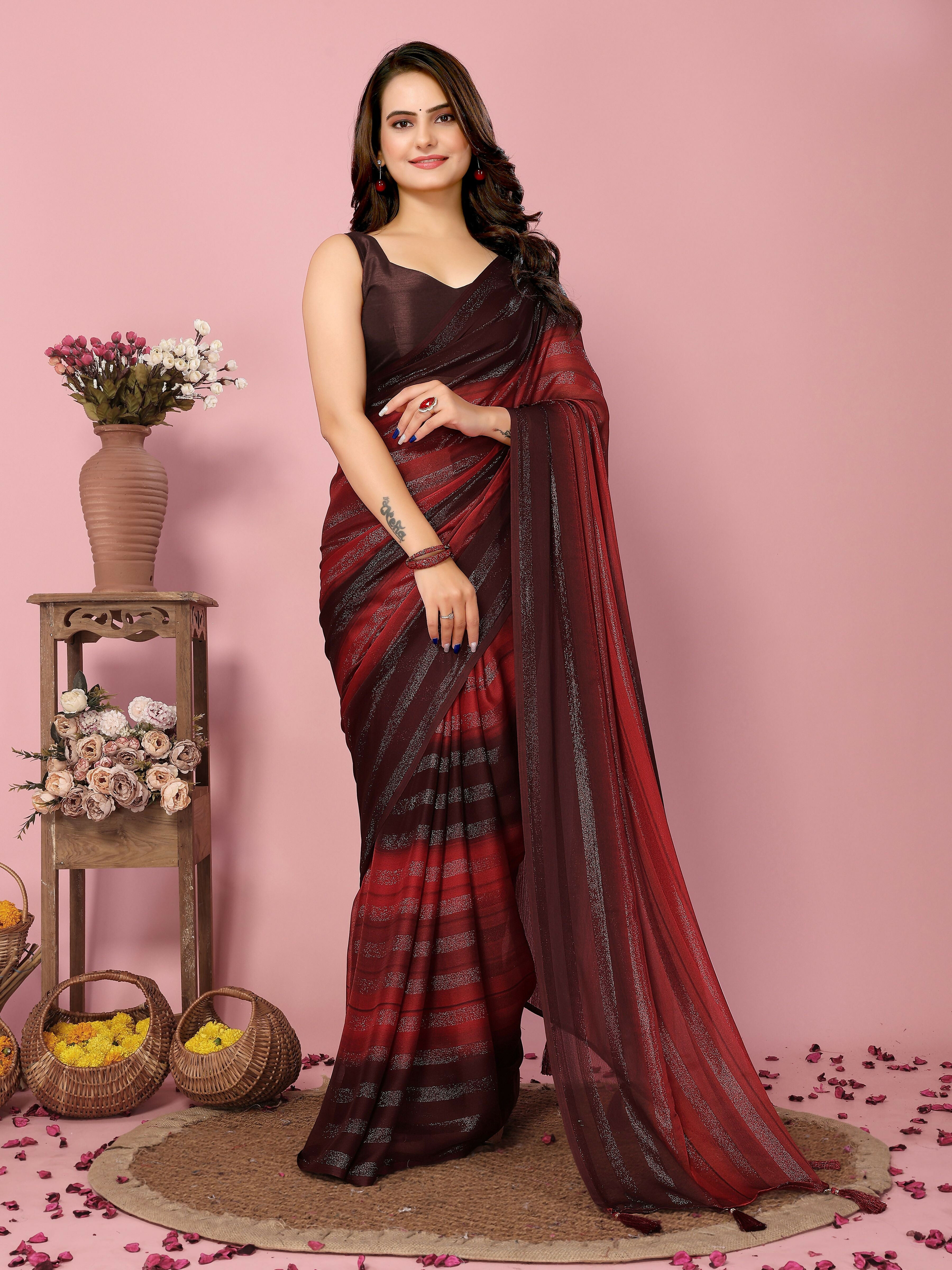 Attractive These Party Wear Ready To Wear Saree - Burgundy | Grocsy