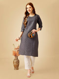 Jyoti Fashion Women's Grey Cotton Blend Embroidered Kurta Pant Set | Grocsy