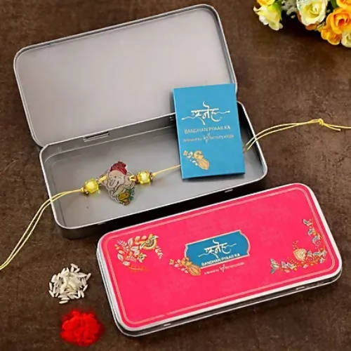 Bal Ganesha Rakhi & Kaju Rolls Box | Grocsy
