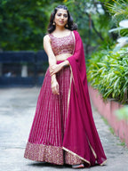 Tulsi Art Stunning Magenta Sequins Georgette Reception Wear Lehenga Choli | Grocsy