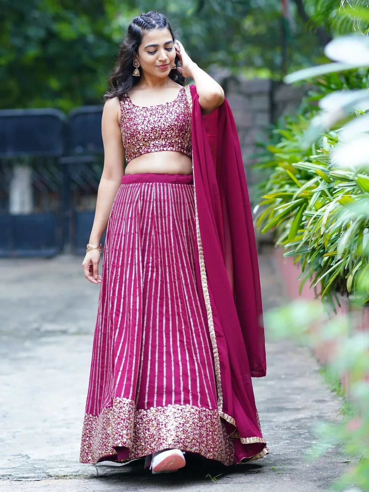 Tulsi Art Stunning Magenta Sequins Georgette Reception Wear Lehenga Choli | Grocsy