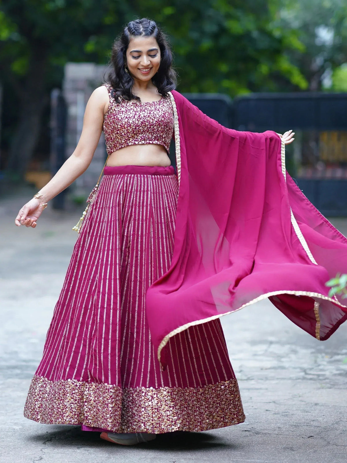 Tulsi Art Stunning Magenta Sequins Georgette Reception Wear Lehenga Choli | Grocsy