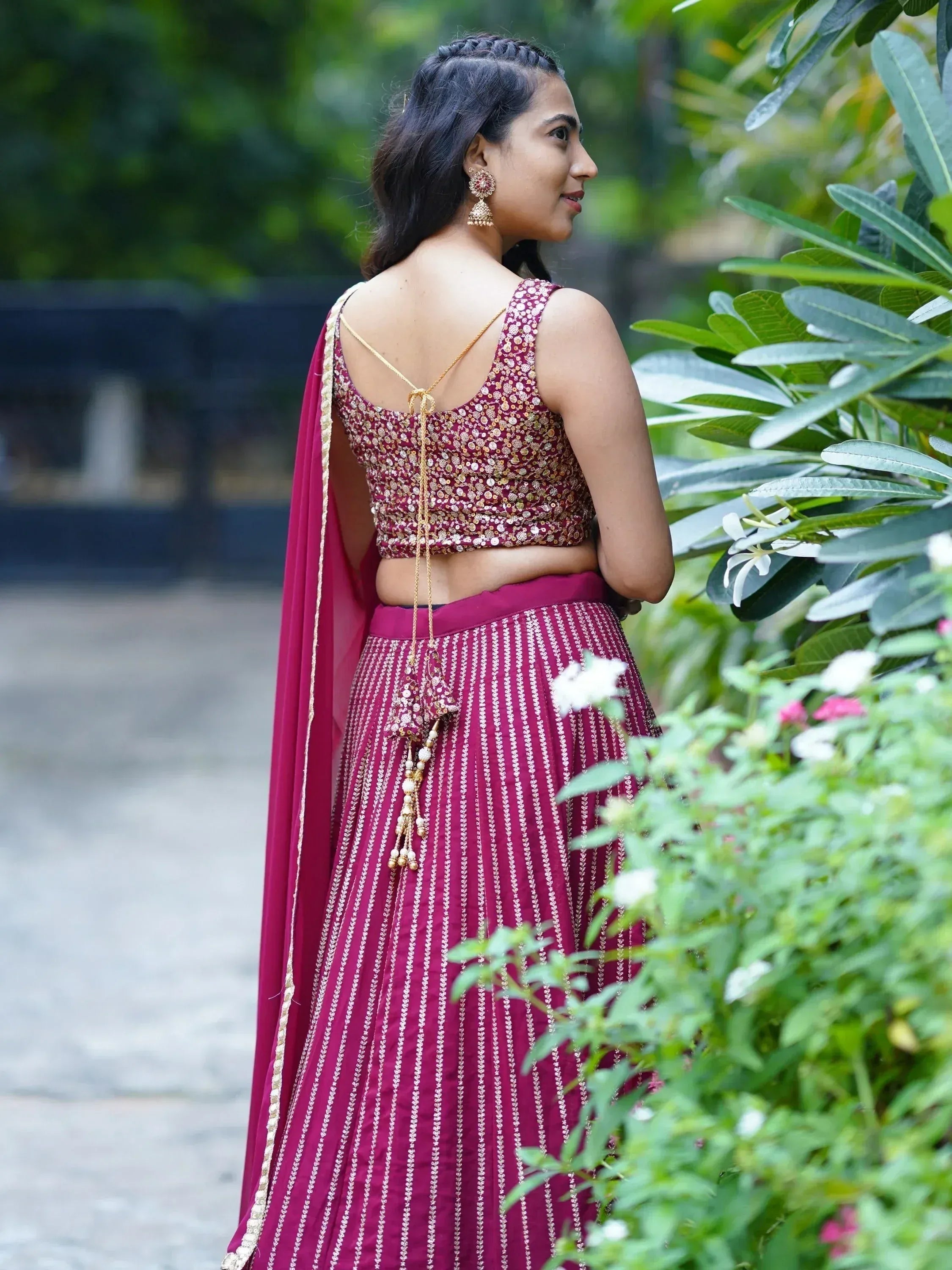 Tulsi Art Stunning Magenta Sequins Georgette Reception Wear Lehenga Choli | Grocsy