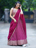 Tulsi Art Stunning Magenta Sequins Georgette Reception Wear Lehenga Choli | Grocsy