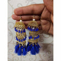 MS Fashion India Gold Color Net Design Jhumkas With Blue Color Pearls And Silk Threads | Grocsy