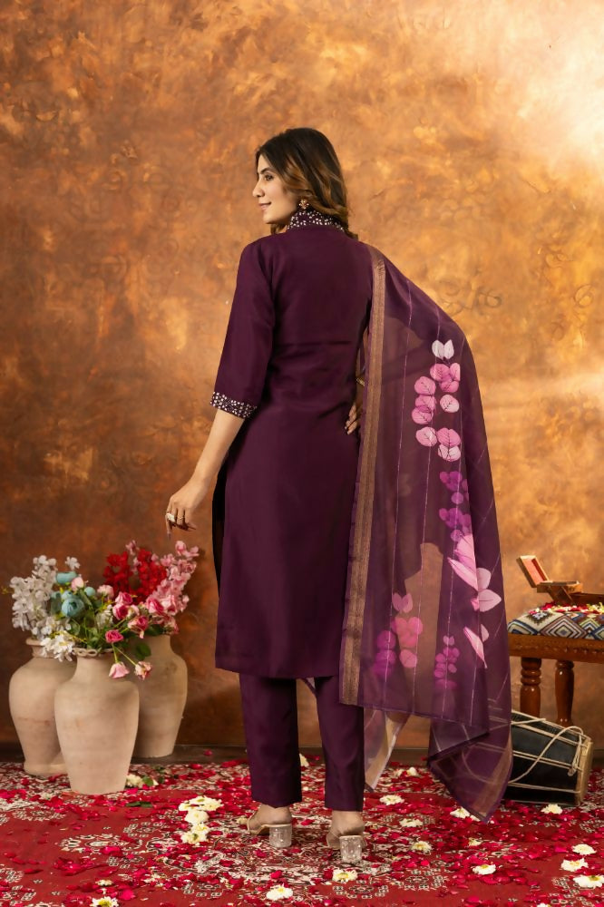 Wine Color V Neck Party Wear Pakistani Salwar Kameez by Infinity Export | Grocsy