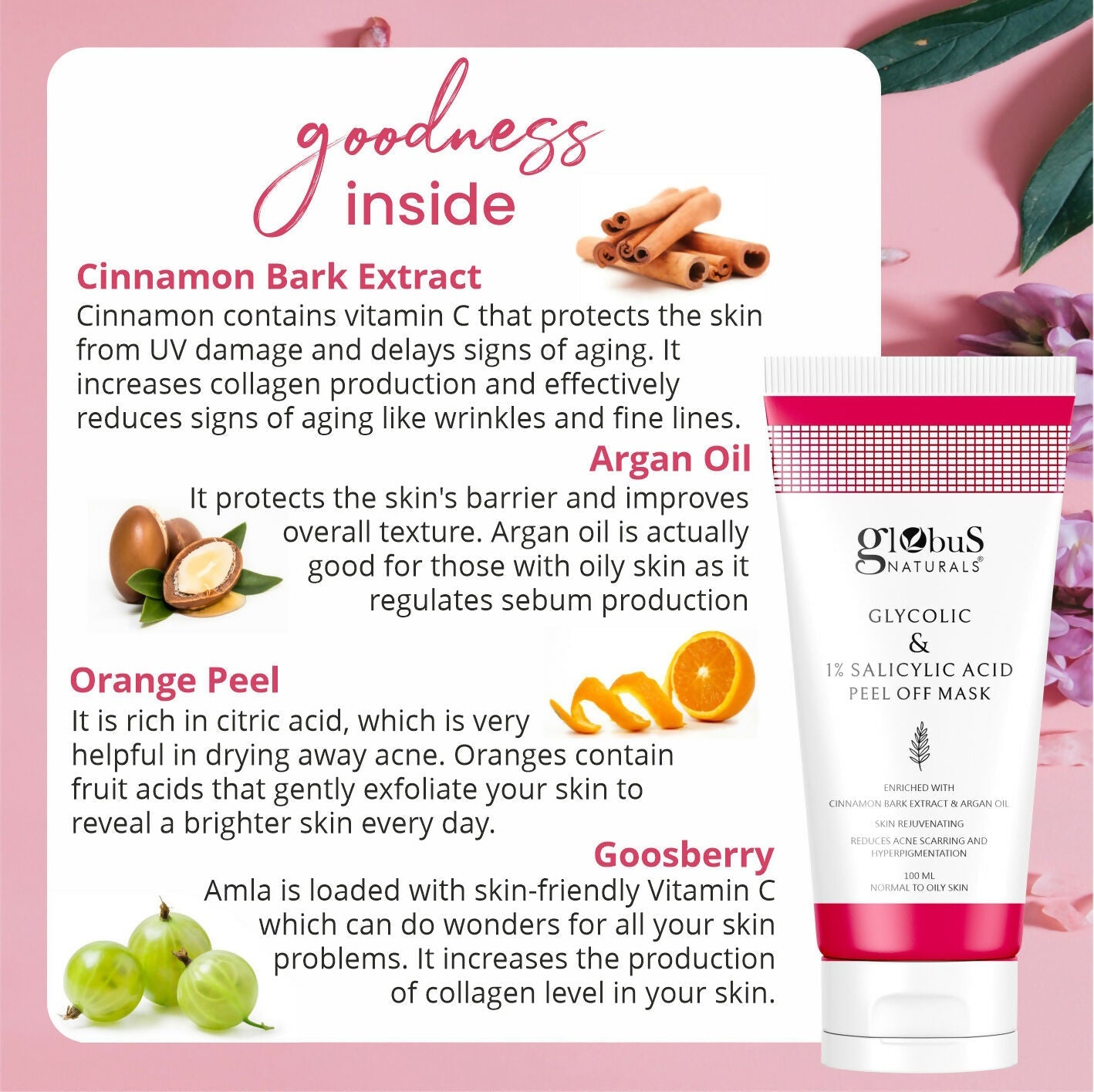 Globus Naturals Glycolic & 1% Salicylic Acid Anti Acne Peel Off Mask | Grocsy