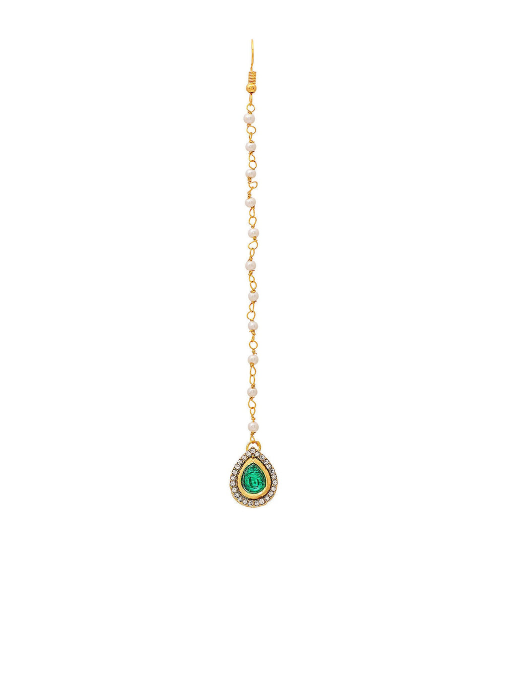 Ruby Raang Green Tear Drop Green Kundan Maang Tikka | Grocsy