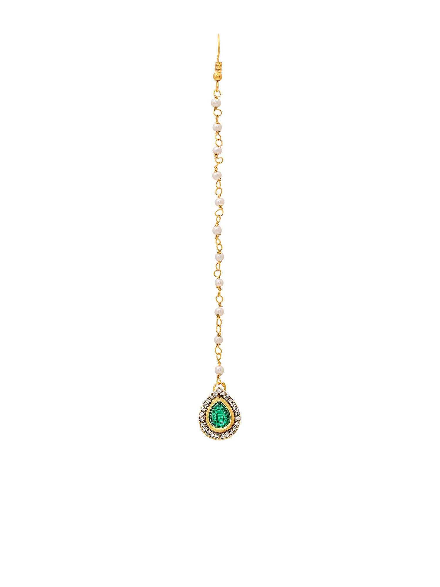 Ruby Raang Green Tear Drop Green Kundan Maang Tikka | Grocsy
