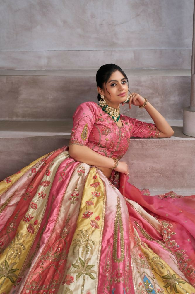 Kesar Fab Pink Silk Embroidered Lehenga | Grocsy