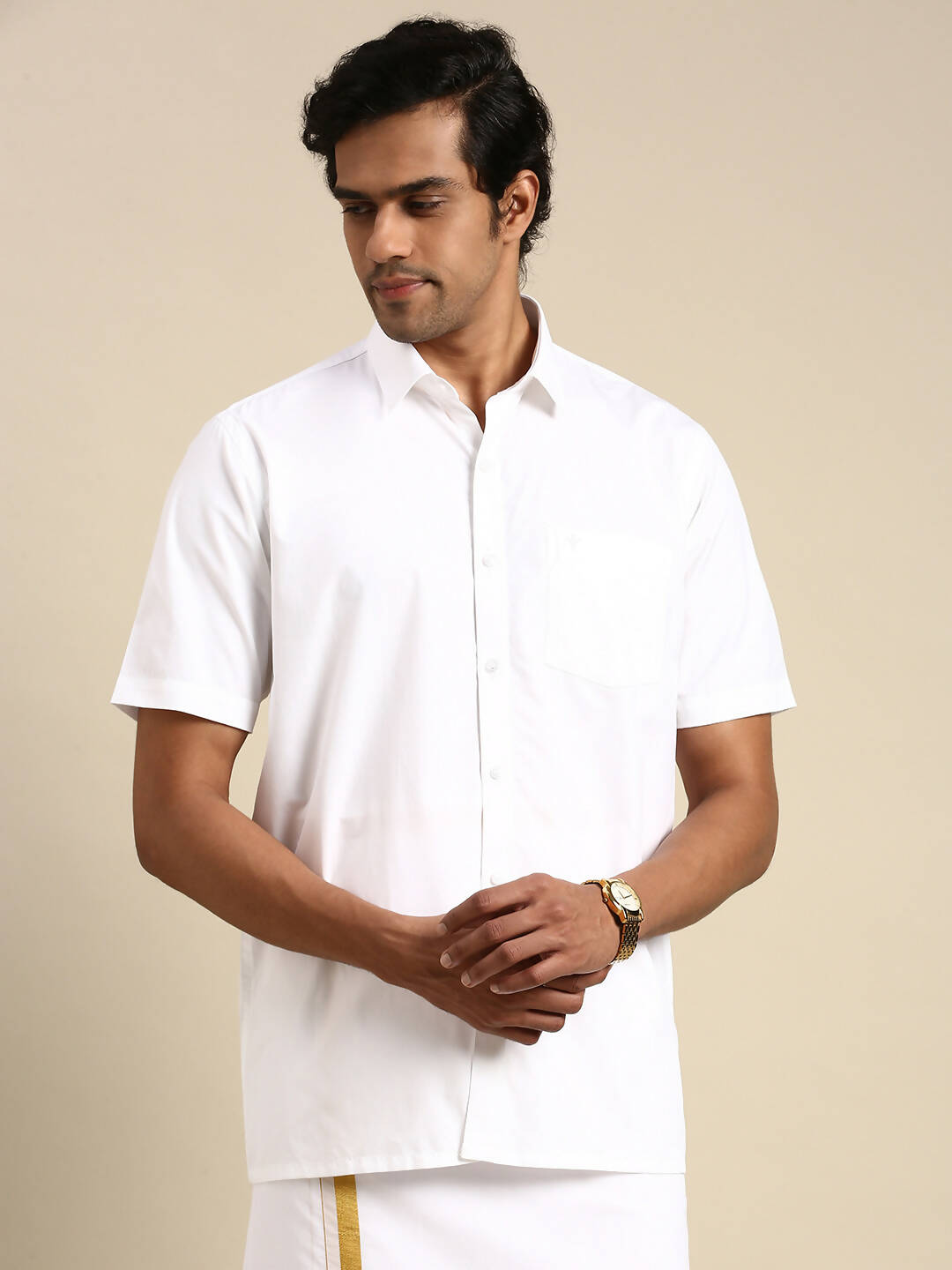 Ramraj Cotton Mens Half Sleeve Formal 100 % Cotton White Shirt | Grocsy
