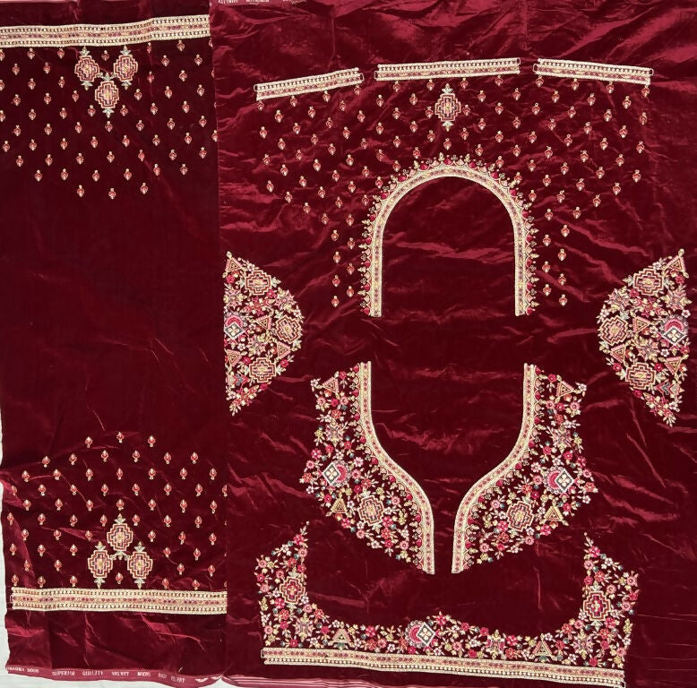 Jyoti Fashion Women's Red Velvet Fancy Dori & Sequins Multi Thread Embroidered with Diamond Work Wedding Lehenga Choli | Grocsy