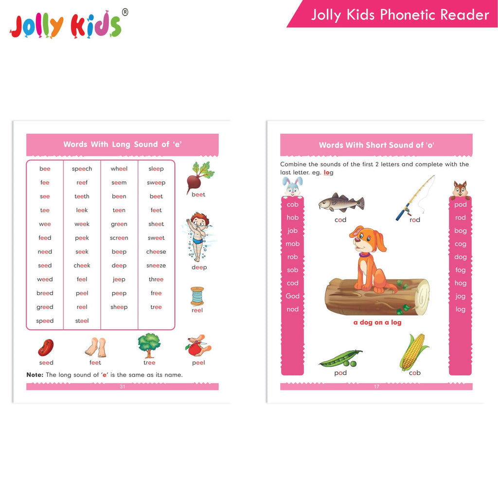 Jolly Kids Phonetic Reader From Sound to Words| Long & Short Vowel Sound| Consonant Blends| Pre-Primary Phonic Book for Kids| Ages 3-8 Years | Grocsy