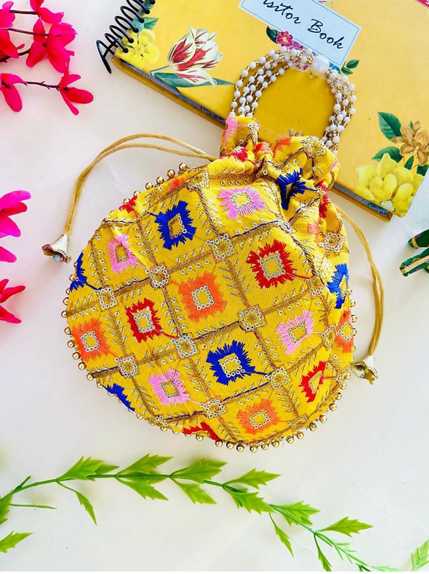 Joban Fashion Pearl Hand Work Potli Bag - Multicolor | Grocsy